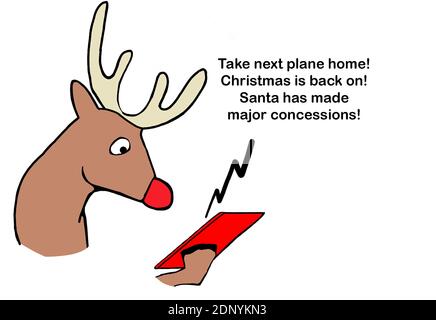 rudolph the reindeer hears from his dispatcher what Santa has made labor concessions Stock Photo