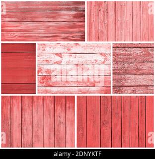 Set di diverse tavole in legno verniciate di rosso Foto Stock