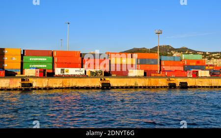 The Container handling inside the port terminal December 13 2020 Genoa Italy Stock Photo