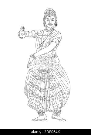 Indiano Tamil nadu danza classica Bharathanatiyam disegno vettoriale Illustrazione Vettoriale