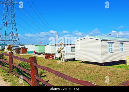 Lydd Caravan Park by Jurys Gap Rd strada vicino a Lydd Villaggio in Romney Marsh in Kent, Inghilterra, Regno Unito, agosto 2016 Foto Stock