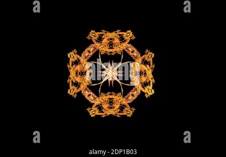 Abstract golden frattali figura simmetrica su nero, illustrazione Foto Stock