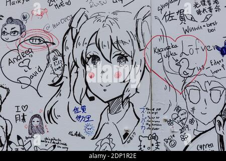 Disegni e messaggi di ANIME lasciati dai visitatori al Japan Matsuri Festival, Trafalgar Square, Londra, Regno Unito Foto Stock