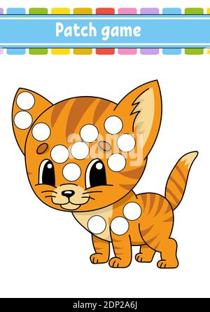 Patch game per bambini. Faccia una pagina di colorazione del punto. Foglio di lavoro per attività didattiche per bambini e bambini. Illustrazione vettoriale isolata. Stile cartone animato Illustrazione Vettoriale