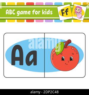 ABC flash cards. Alphabet for kids. Learning letters. Education developing worksheet. Activity page for study English. Game for children. Funny charac Stock Vector