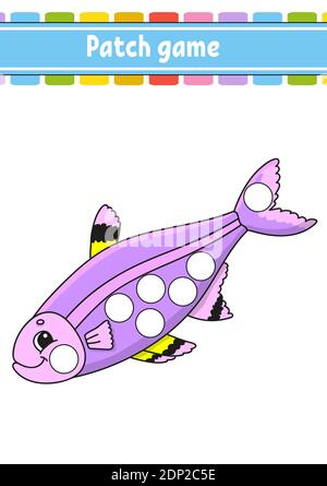 Patch game per bambini. Faccia una pagina di colorazione del punto. Foglio di lavoro per attività didattiche per bambini e bambini. Illustrazione vettoriale isolata. Stile cartone animato Illustrazione Vettoriale