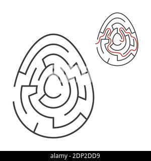 Labirinto ovale nero. Gioco per bambini. Puzzle per bambini. Vacanza, uovo, Pasqua. Labirinto enigma. Immagine vettoriale piatta isolata su sfondo bianco. Illustrazione Vettoriale