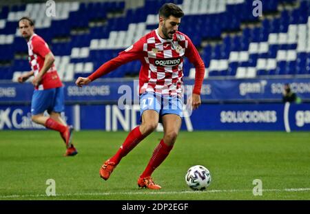 Oviedo, Spain. 17th Dec, 2020. Oviedo, SPAIN: UD Llanera player Adrian (27) with the ball during the First Round of the SM El Rey 2020-21 Cup between UD Llanera and RC Celta de Vigo with a victory for the visitors by 0- 5 at the Estadio Nuevo Carlos Tartiere in Oviedo, Spain on December 17, 2020. (Photo by Alberto Brevers/Pacific Press) Credit: Pacific Press Media Production Corp./Alamy Live News Stock Photo