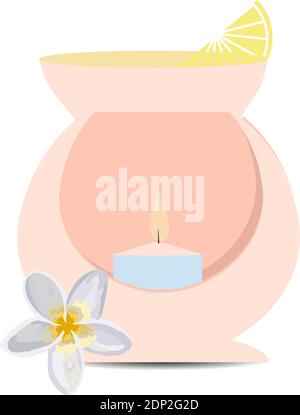 Aromalapma. Candela di riscaldamento. Olio essenziale per la lampada. Illustrazione vettoriale isolata. Procedura Spa Illustrazione Vettoriale