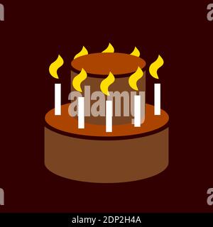 Torta di compleanno con candele. Festa di compleanno e festa. Illustrazione vettoriale. Foto Stock