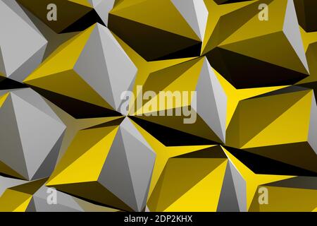 Schema geometrico astratto, sfondo parametrico grigio giallo a bassa struttura poly, illustrazione del rendering 3d Foto Stock