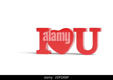 Testo 'i love you' in tre dimensioni in rosso isolato su sfondo bianco. illustrazione 3d Foto Stock