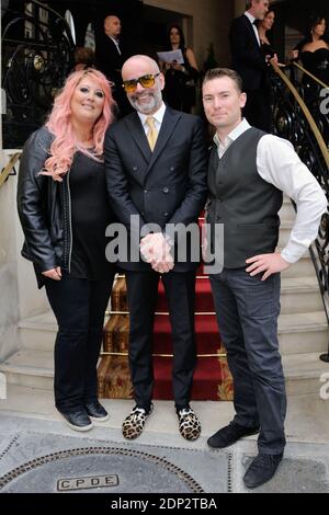 Esclusiva -Gianni Lorenzon, Fred Cauvin e Loana Petrucciani posano all'Hotel Balzac in vista della cerimonia Top Model Belgium 2015 a Parigi, Francia, il 10 maggio 2015. Foto di Alban Wyters/ABACAPRESS.COM Foto Stock