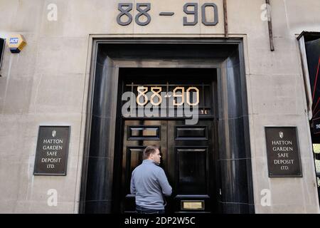 An outside view of the Hatton Garden Safe Deposit centre in London, UK, April 8, 2015. As many as 70 deposit boxes were opened during a raid in London's jewellery quarter, police have said. Burglars gained entry to Hatton Garden Safe Deposit over the Easter weekend. Scotland Yard was alerted on Tuesday. Officers said a 'slow and painstaking process' of forensically examining the scene was under way. Ex-Flying Squad chief Roy Ramm has said he 'would not be surprised' if the jewellery stolen during the raid was worth as much as £200m. Photo by Aurore Marechal/ABACAPRESS.COM Stock Photo