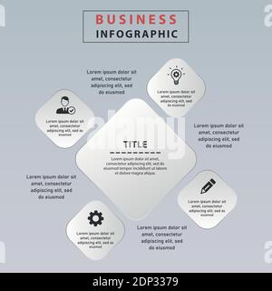 Passi infografici di Business Square. Progettazione di etichette infografiche aziendali con 4 opzioni. Illustrazione Vettoriale