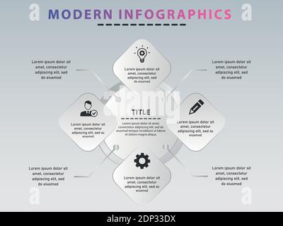 Infografica astratta dal design moderno. Design moderno modello infografico minimale con icone e 4 opzioni. Illustrazione Vettoriale