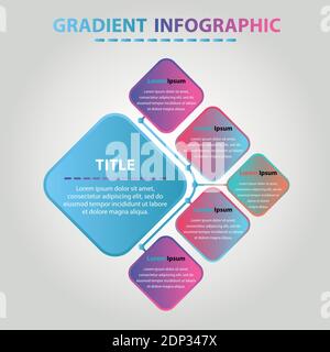 Infografica sul gradiente creativo. Modello di disegno per infografica piatta 5 elementi di gradiente circolari. Illustrazione Vettoriale