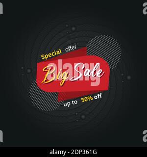 Grande banner di vendita. Fino al 50% di sconto sul banner per la vendita con un grande cartello di vendita Illustrazione Vettoriale