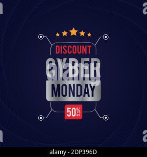 Cyber monday sale banner with special discount. Cyber monday up to 50% off. Illustrazione Vettoriale
