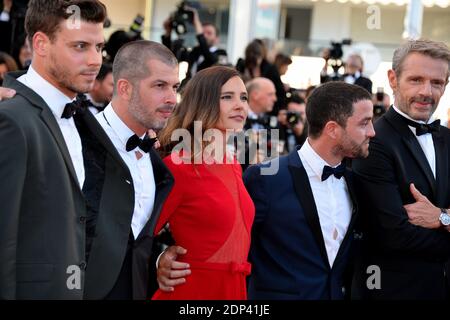 Francois Arnaud, Eric Hannezo, Virginie Ledoyen, Guillaume Gouix e Lambert Wilson arrivano al Palais des Festivals per la proiezione del film Inside out come parte del 68° Festival del Cinema di Cannes, in Francia, il 18 maggio 2015. Foto di Nicolas Briquet/ABACAPRESS.COM Foto Stock