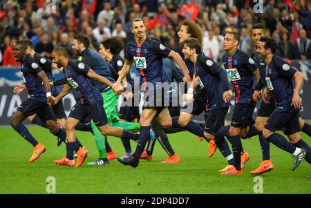 Paris Saint-Germain's Joy players celebrate after winning the French Cup final football match against Auxerre at the Stade de France stadium in Saint-Denis, north of Paris, on May 30, 2015. Photo by Christian Liewig/ABACAPRESS.COM Stock Photo