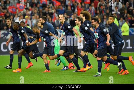 Paris Saint-Germain's Joy players celebrate after winning the French Cup final football match against Auxerre at the Stade de France stadium in Saint-Denis, north of Paris, on May 30, 2015. Photo by Christian Liewig/ABACAPRESS.COM Stock Photo