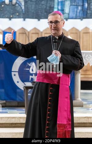 Hamburg, Germany. 13th Dec, 2020. Stefan Heße, Roman Catholic clergyman and Archbishop of Hamburg, speaks at the sending out ceremony of the Christmas Light of Peace from Bethlehem. Credit: Markus Scholz/dpa/Alamy Live News Stock Photo