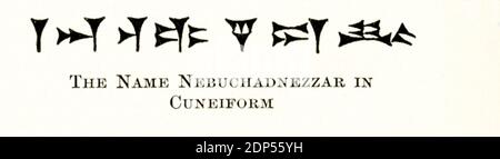 Nebucadnetsar re di Babilonia 605-562 a.C. decise di rendere la sua capitale Babilonia la più bella del mondo. I caratteri cuneiformi qui rappresentano il suo nome. Nebuchadnezzar è anche noto per la costruzione di quelli che furono chiamati i Giardini pensili di Babilonia. Foto Stock