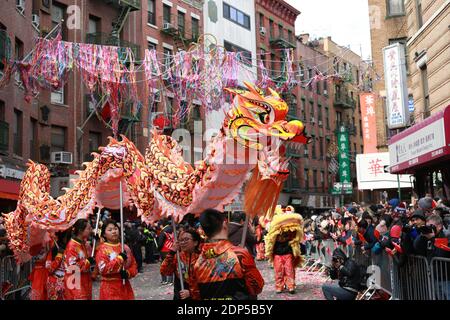 Sfilata cinese di Capodanno a chinatown, New York Foto Stock