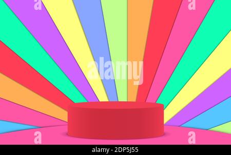 podio rosso vetrina con sfondo colorato in carta in studio camera Illustrazione Vettoriale