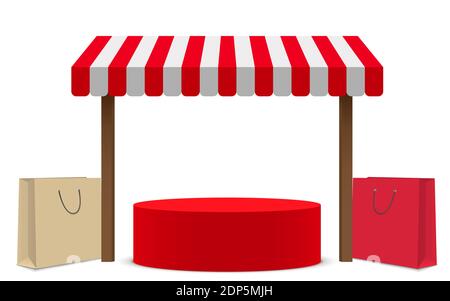 podio rosso con sfondo negozio rosso nello studio bianco camera Illustrazione Vettoriale