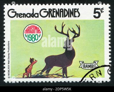 GRENADA - CIRCA 1980: Francobollo stampato da Grenada, mostra i personaggi Walt Disney, Bambi, circa 1980 Foto Stock