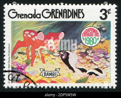 GRENADA - CIRCA 1980: Francobollo stampato da Grenada, mostra i personaggi Walt Disney, Bambi, circa 1980 Foto Stock