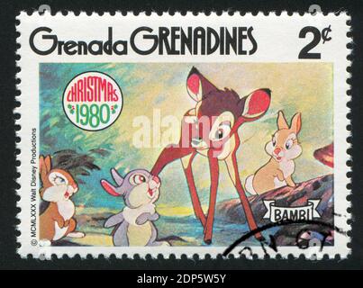 GRENADA - CIRCA 1980: Francobollo stampato da Grenada, mostra i personaggi Walt Disney, Bambi, circa 1980 Foto Stock