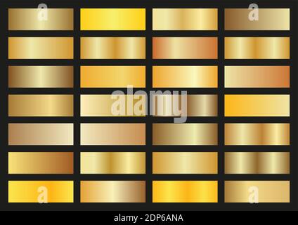 Serie vettoriale di sfumature d'oro su sfondo nero, struttura oro lucido, Illustrazione Vettoriale