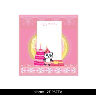 Happy Birthday Card, un invito allegro con simpatico panda Illustrazione Vettoriale