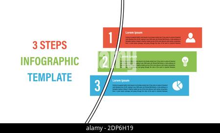 Modello di progettazione infografica con illustrazione vettoriale del concetto aziendale con 3 le fasi o le opzioni o i processi rappresentano il flusso di lavoro o il diagramma Illustrazione Vettoriale