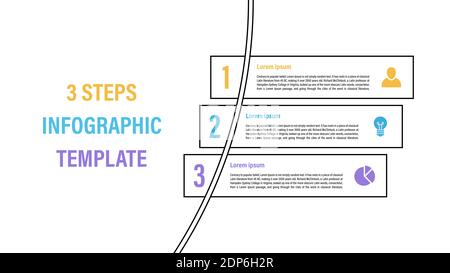 Modello di progettazione infografica con illustrazione vettoriale del concetto aziendale con 3 le fasi o le opzioni o i processi rappresentano il flusso di lavoro o il diagramma Illustrazione Vettoriale