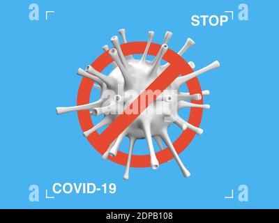 Arrestare il simbolo COVID-19 3D. Banner cartello di divieto. Pandemic astract Illustrazione di base. Logo Coronavirus in stile moderno. EPS vettoriale 10 Illustrazione Vettoriale