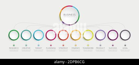 Modello infografico 3D astratto con 10 passaggi per il successo. Modello di Business Circle con opzioni per brochure, diagrammi, flusso di lavoro, timeline, web desig Illustrazione Vettoriale