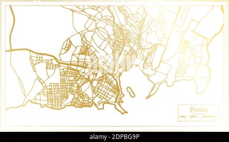 Mappa della città di Praia Capo Verde in stile retro in colore dorato. Mappa di contorno. Illustrazione vettoriale. Illustrazione Vettoriale