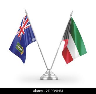 Kuwait e Isole Vergini bandiere britanniche isolate su bianco Rendering 3D Foto Stock