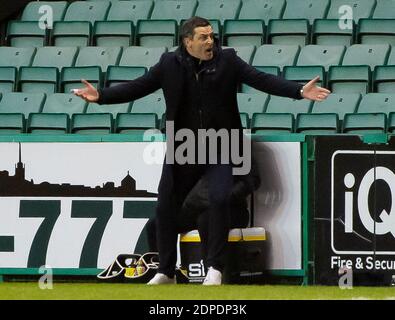 Scottish Premiership - Hibernian / Dundee Utd Easter Road Stadium, Edimburgo, Midlothian, Regno Unito. 24 Nov 2020. Gli Hibs ospitano Dundee Utd nella Premier League scozzese a Easter Road, Edimburgo. PIC mostra: Un insolitamente animato HibsÕ allenatore capo, Jack Ross. Credit: Ian Jacobs/Alamy Live News Foto Stock