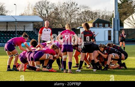 Londra, Regno Unito. 19 dicembre 2020. Le squadre si misero durante la partita Womens Allianz Premier 15s tra Saracens Women e Loughborough, che si illuminano all'Allianz Park, Londra, Inghilterra, il 19 dicembre 2020. Foto di Phil Hutchinson. Solo per uso editoriale, è richiesta una licenza per uso commerciale. Nessun utilizzo nelle scommesse, nei giochi o nelle pubblicazioni di un singolo club/campionato/giocatore. Credit: UK Sports Pics Ltd/Alamy Live News Foto Stock