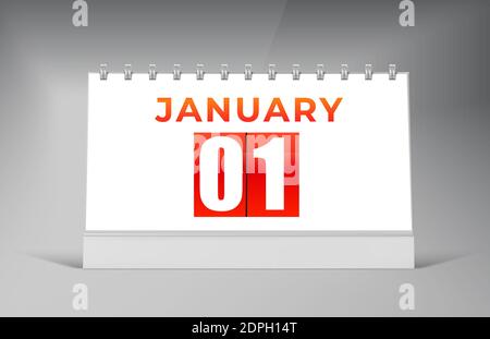 Gennaio 01 modello di progettazione del calendario da tavolo. Progettazione calendario a data singola. Foto Stock