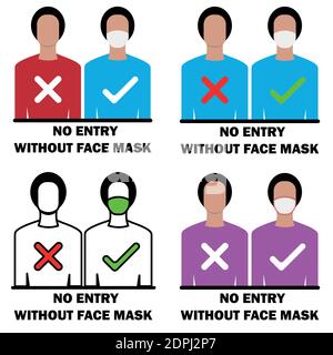 Nessuna voce senza avviso di controllo di sicurezza del design della maschera facciale modificabile illustrazione vettoriale Illustrazione Vettoriale