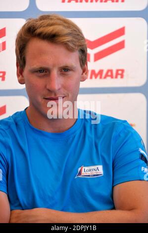 Matthieu Salomon, co-skipper di Lorina, partecipa alla conferenza stampa del Tour De France A la Voile a Nizza, Francia, il 29 luglio 2016. Foto di Pierre Rousseau/CIT Images/ABACAPRESS.COM Foto Stock