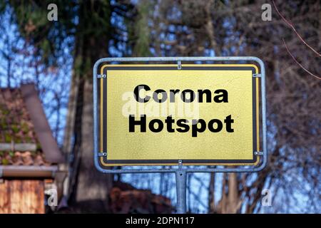 Un cartello con l'iscrizione Corona Hotspot Foto Stock