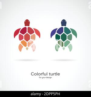 Vettore di due tartarughe colorate su sfondo bianco. Animali selvatici. Animale subacqueo. Icona o logo tartaruga. Illustrazione vettoriale a livelli facilmente modificabile. Illustrazione Vettoriale
