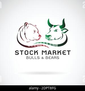 Vettore di toro e orso simboli delle tendenze del mercato azionario. Mercato azionario e concetto di business. Il mercato in crescita e in calo. Animali selvatici. Illustrazione Vettoriale